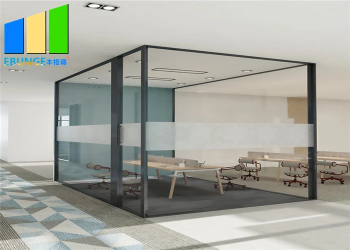 12MM Office Tempered Glass Partition Clear Glass Aluminum Frame Partition Wall