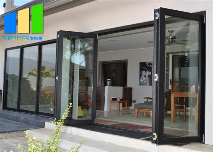 2.0mm Aluminum Folding Door Double Tempered Glass Accordion Door For Veranda