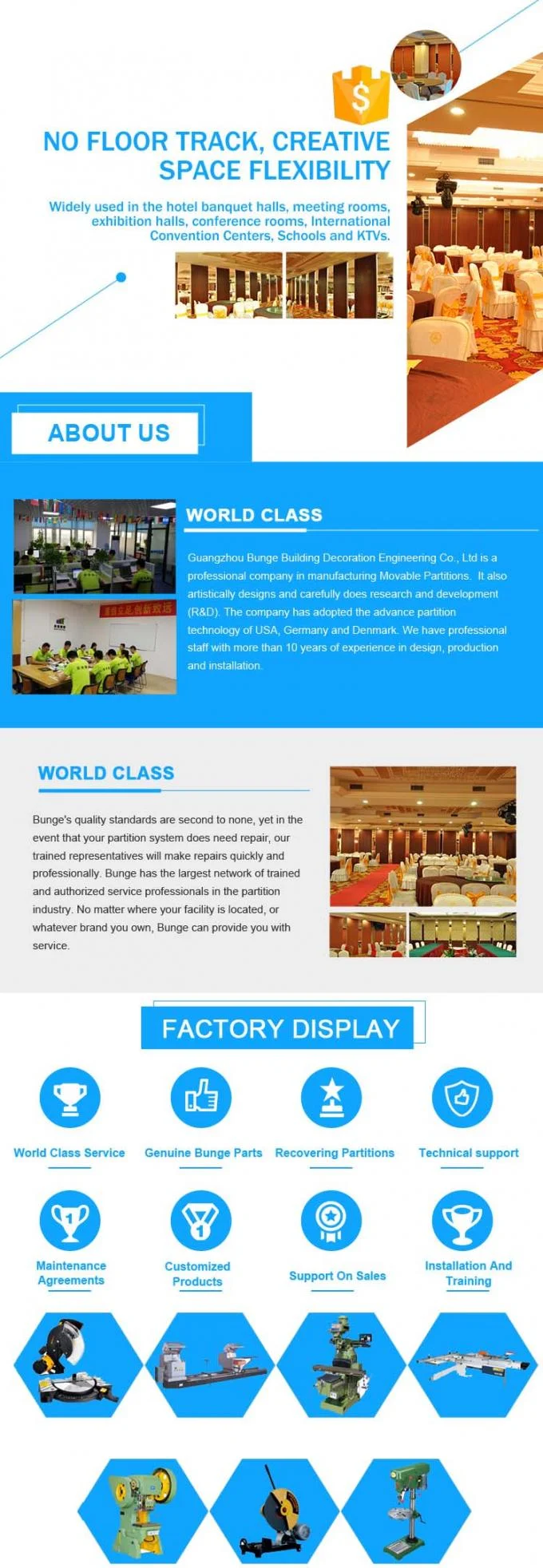 Acoustic Sliding Folding Partitions Movable Walls With Aluminium Door Track Rollers 0