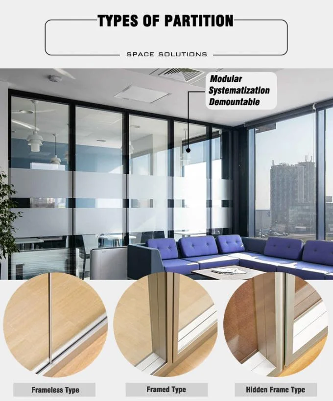 Aluminium Frame Frosted Fixed Glass Wall Floor To Ceiling Partition For Modern Office 0