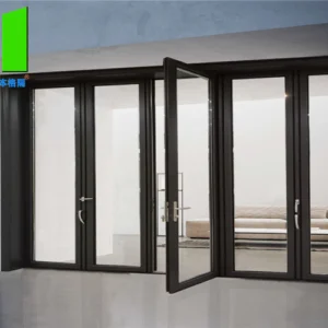 Aluminum Folding Door Double Tempered Glass Accordion Door For Veranda