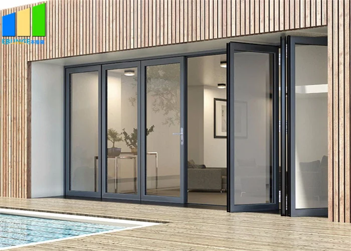 Balcony Horizontal Folding Door Decorative Aluminum Frame Glass Bifold Door