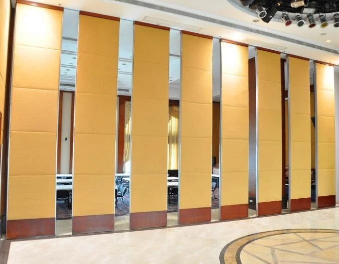 Classroom Acoustic Operable Folding Wall Partitions Wooden Leather Finish Pink Color 1