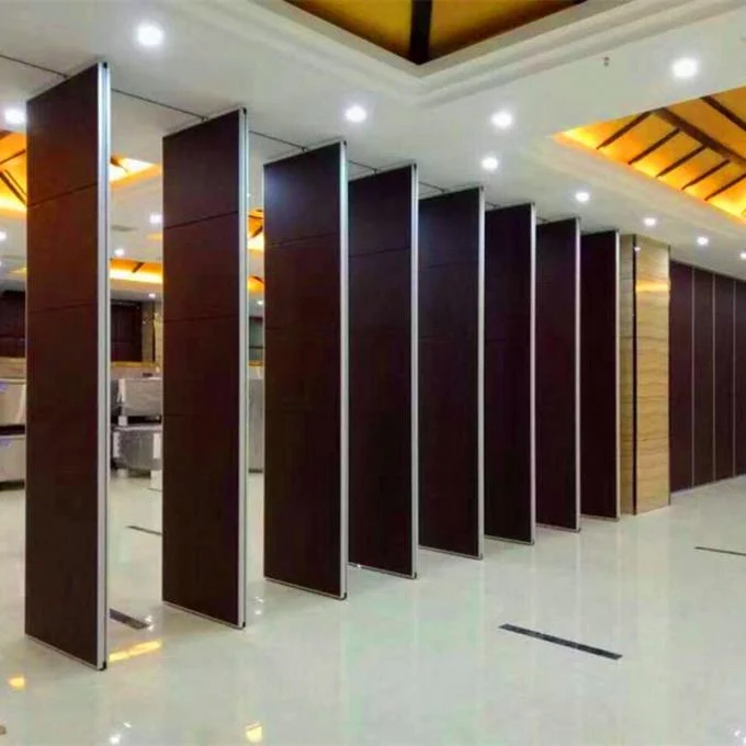 Classroom Wooden Folding Partition Walls Aluminum Frame With Tempered Frosted Glass 0