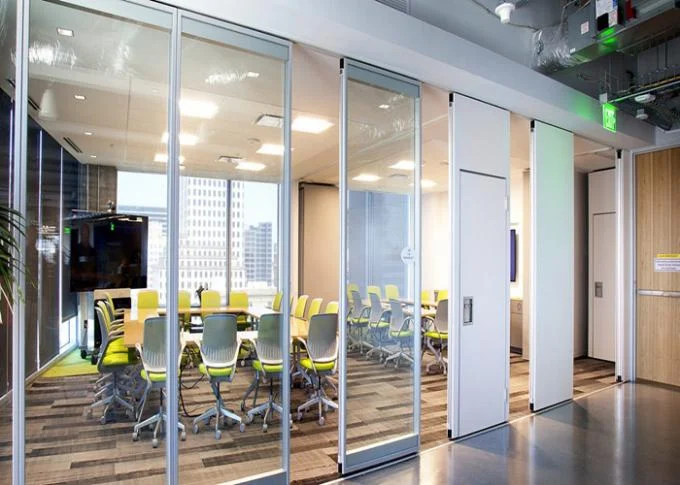 Collapsible Office Folding Partition Walls Glass Folding Door 12mm Frameless Operable Glass Partition System 1