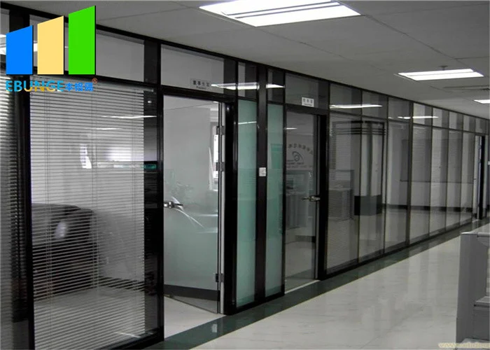 Double Tempered Glass Aluminum Frame Fixed Office Partition For Conference Center