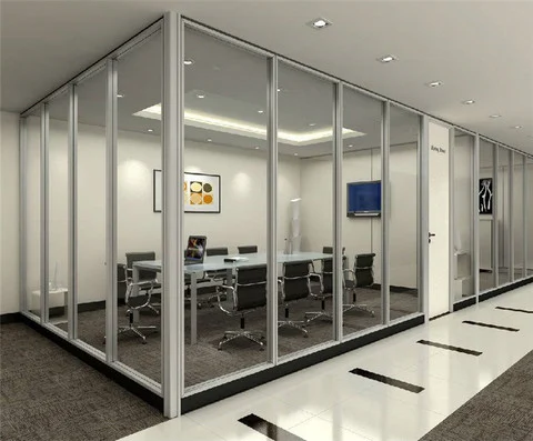 Double Tempered Glass Aluminum Frame Fixed Office Partition For Conference Center 0