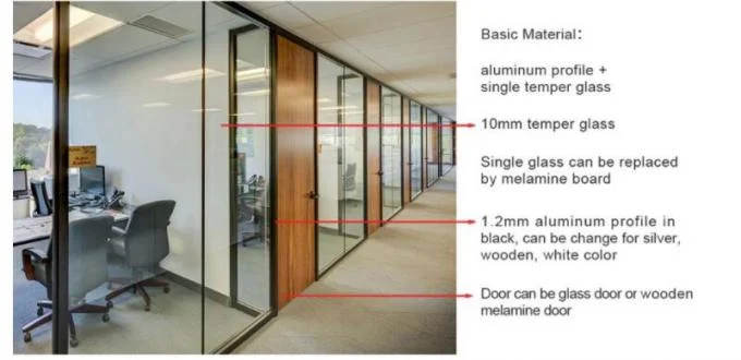 EBUNGE 10mm Environmental Aluminum Tempered Single Glass Office Partition Walls 5