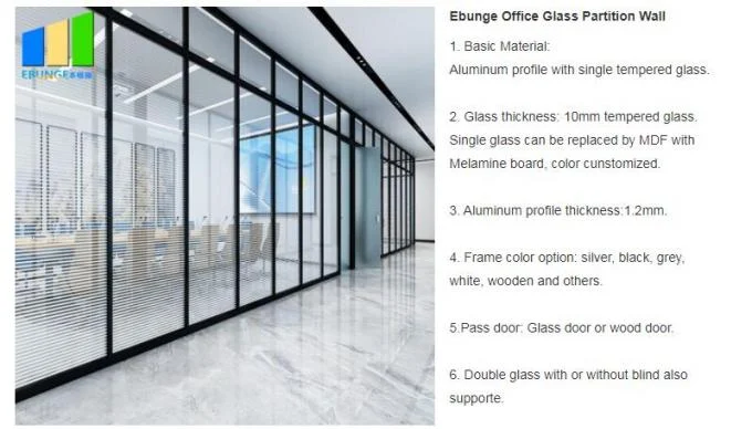 EBUNGE 10mm Environmental Aluminum Tempered Single Glass Office Partition Walls 0
