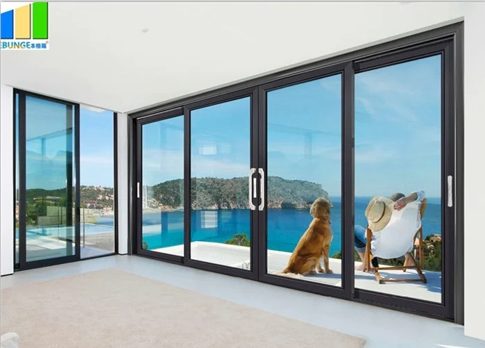 EBUNGE Commercial Exterior Accordion Double Glazed Glass Doors Sliding Bifolding Door For Residential