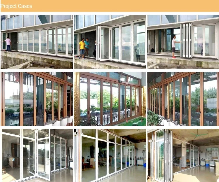 EBUNGE Commercial Exterior Accordion Double Glazed Glass Doors Sliding Bifolding Door For Residential