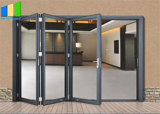 Exterior Windproof Aluminum Double Tempered Glass Patio Folding Door 0