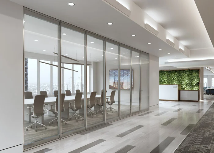 Interior Folding Partition Walls Collapsible Aluminum Frame Glass Divider