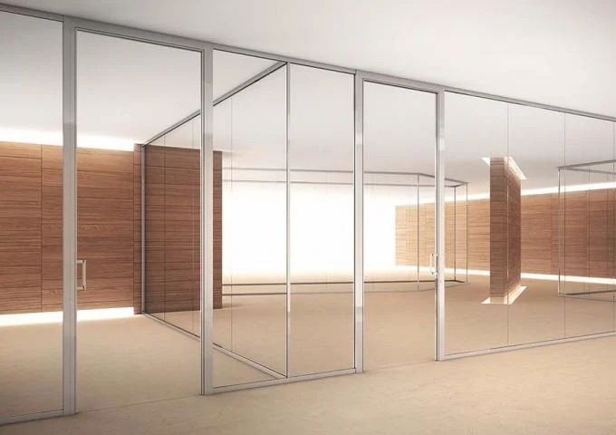 Interior Office 12 mm Tempered Sliding Glass Partition Wall Powder Coating 3
