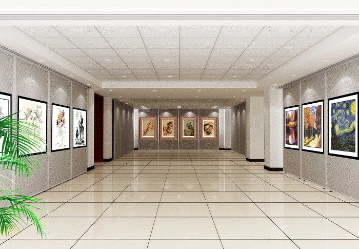 MDF Hanging System Aluminum Frame Exhibition Partition Walls with Sliding Door