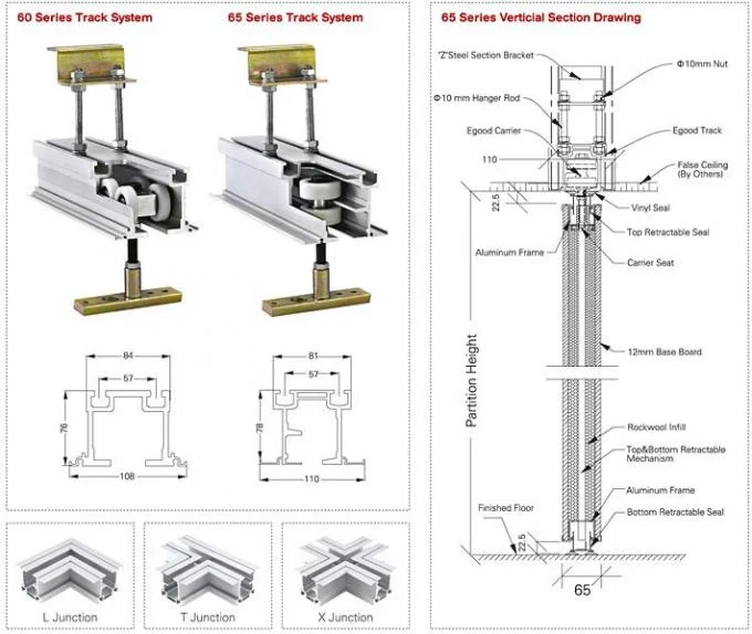 Modern Melamine Board Folding Partition Walls / Acoustic Sliding Room Dividers 1
