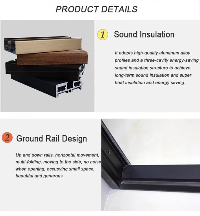 Soundproof Thermal Break Tempered Glass Aluminium Bi - Folding Doors Residentian In USA 0