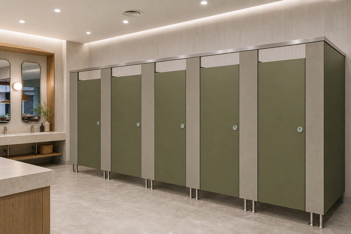 18 mm compact laminate/HPL toilet partition 304 stainless indicator and shoe detail