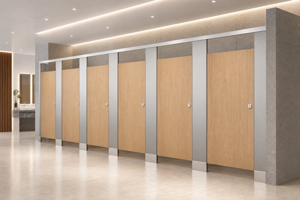 High pressure laminate panels with 304 stainless hardware toilet partition hpl face and stainless shoe detail