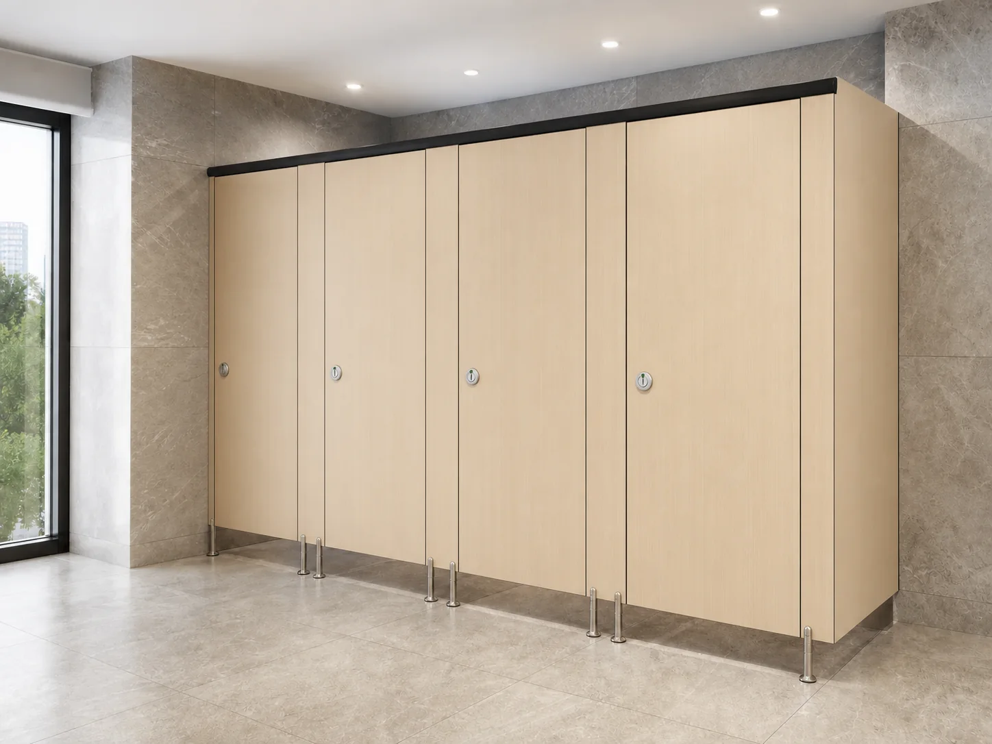 EBUNGE inward-opening compact laminate toilet partition 1