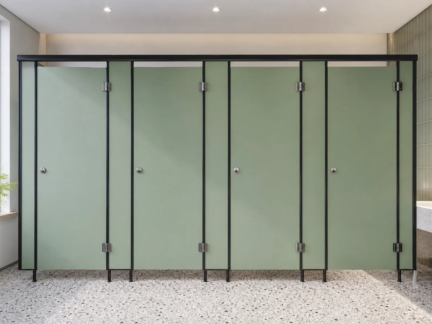 EBUNGE outward-opening compact laminate toilet partition 9