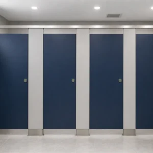 Navy floor-mounted compact laminate toilet cubicles