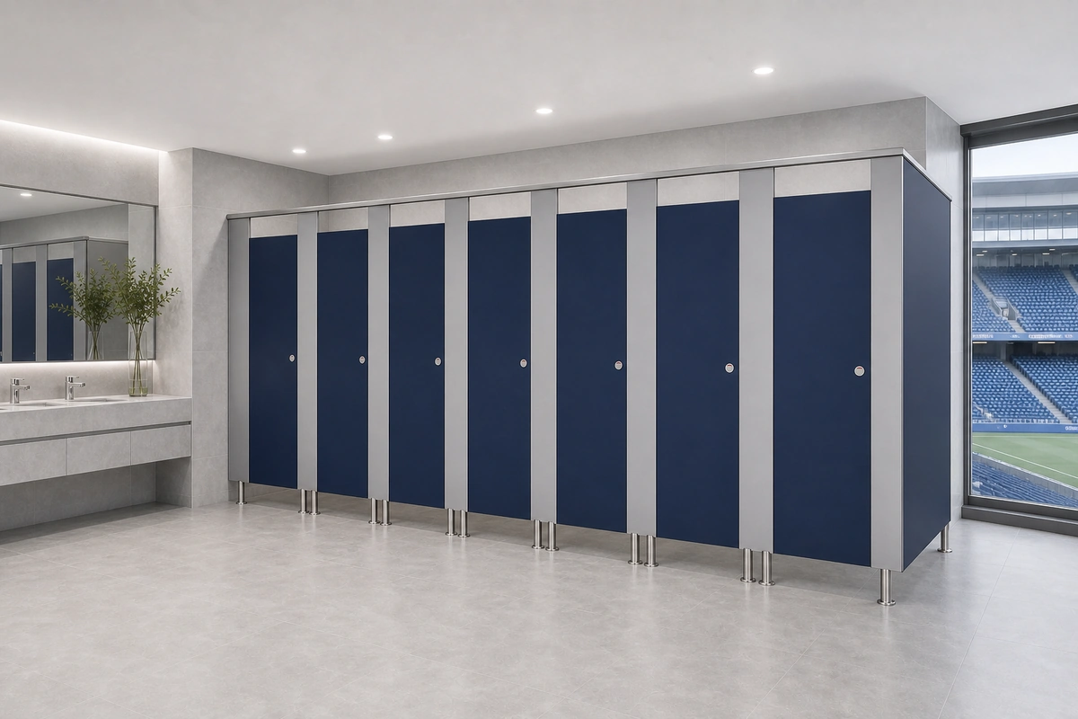 High-density compact laminate toilet partition high-density panel edge close-up