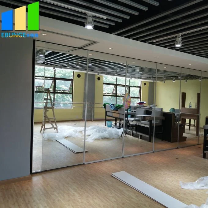 Top hung Acoustic Partition Wall Aluminium Movable Mirror Glass Wall Panel Folding Mirrored Room Divider Screen 0