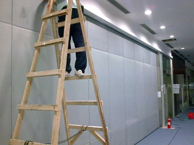 Yellow MDF Exhibition Partition Walls Sliding Folding Doors Acoustic 1